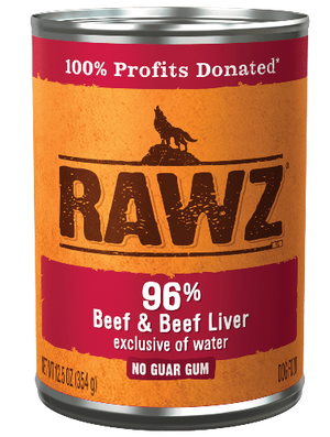 RAWZ 96% BEEF/LIVER DOG CAN 354G